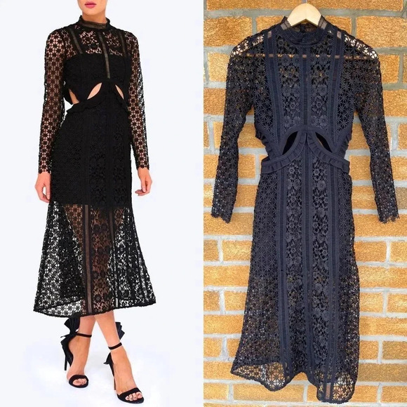 SELF-PORTRAIT  Payne Cutout Lace Midi Dress 0 - Picture 1 of 14